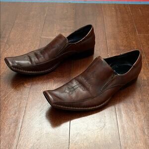 Aldo Men's Brown Leather Slip-On Loafers w/ Cross Design Imprinted, Size 10 (43)